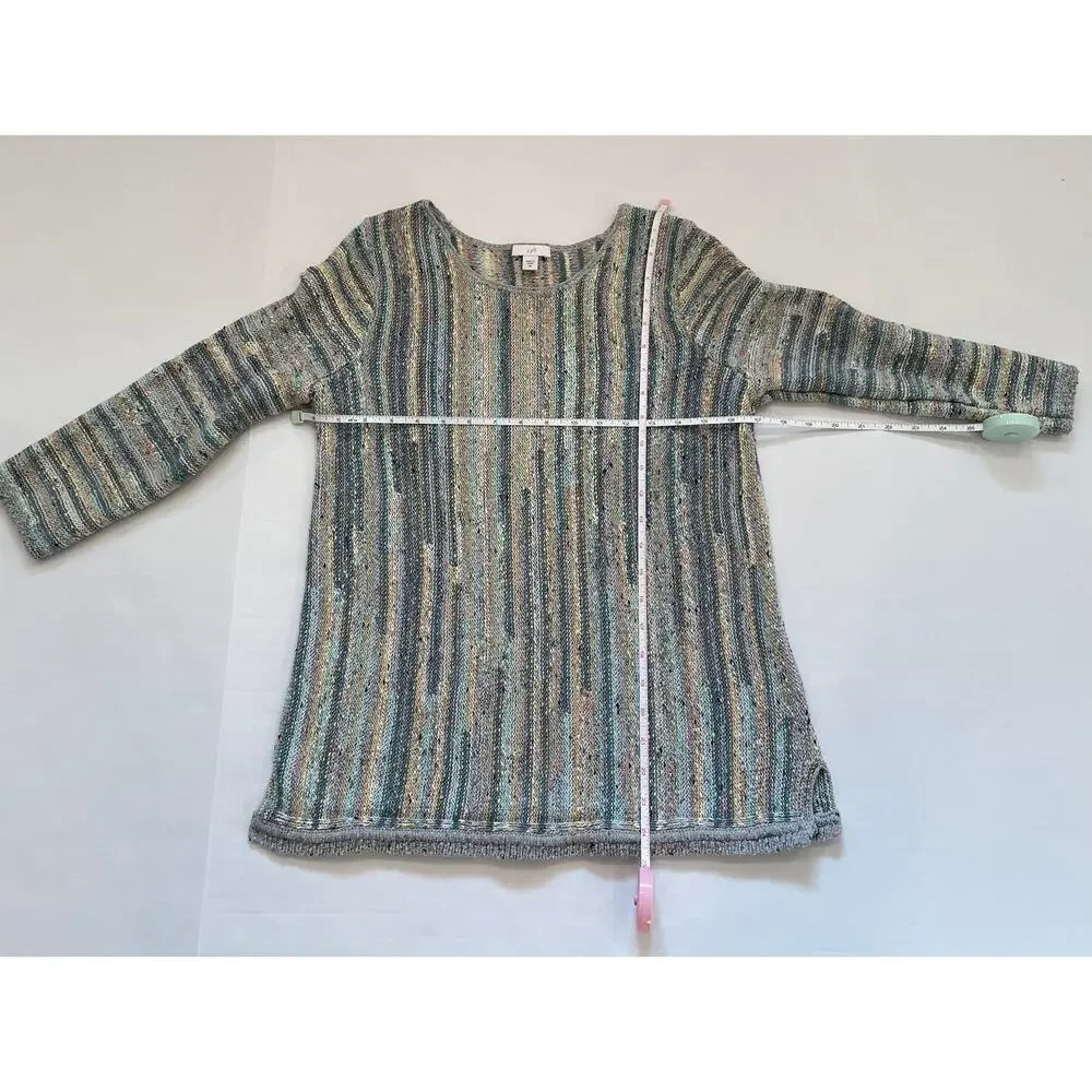J. Jill Multicolor Cotton Blend Striped 3/4 Sleeve Sweater, Beach Boho, Size XS